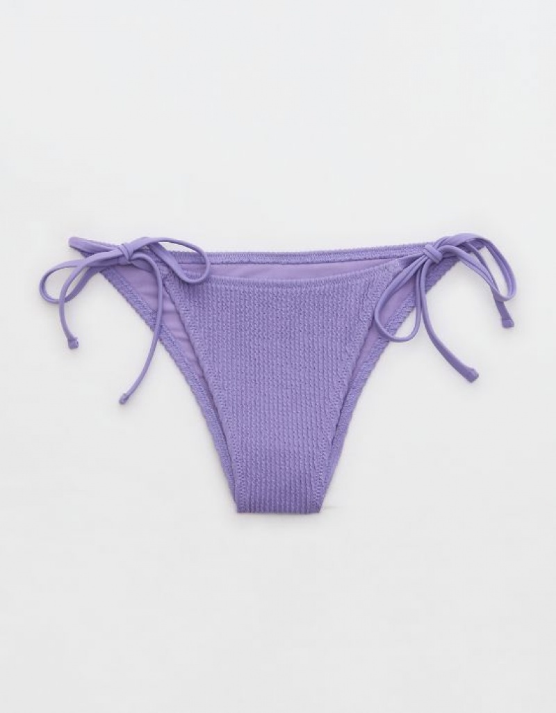 Aerie Crinkle Cheekiest Tie Bikini Bottom Purple | 2170QNYVD