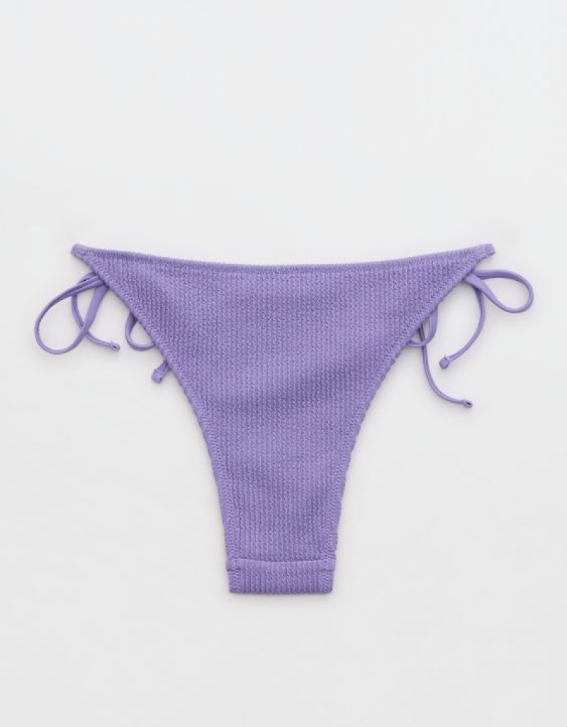 Aerie Crinkle Cheekiest Tie Bikini Bottom Purple | 2170QNYVD