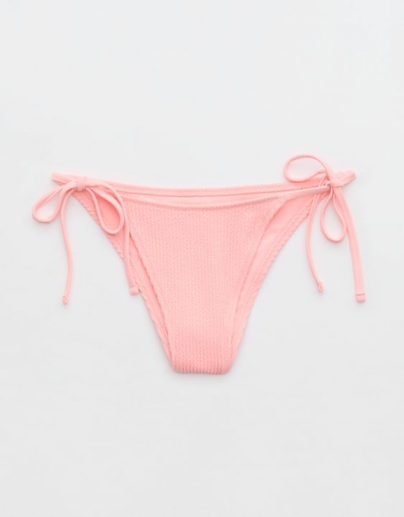 Aerie Crinkle Cheekiest Tie Bikini Bottom Pink | 5426QMSIK