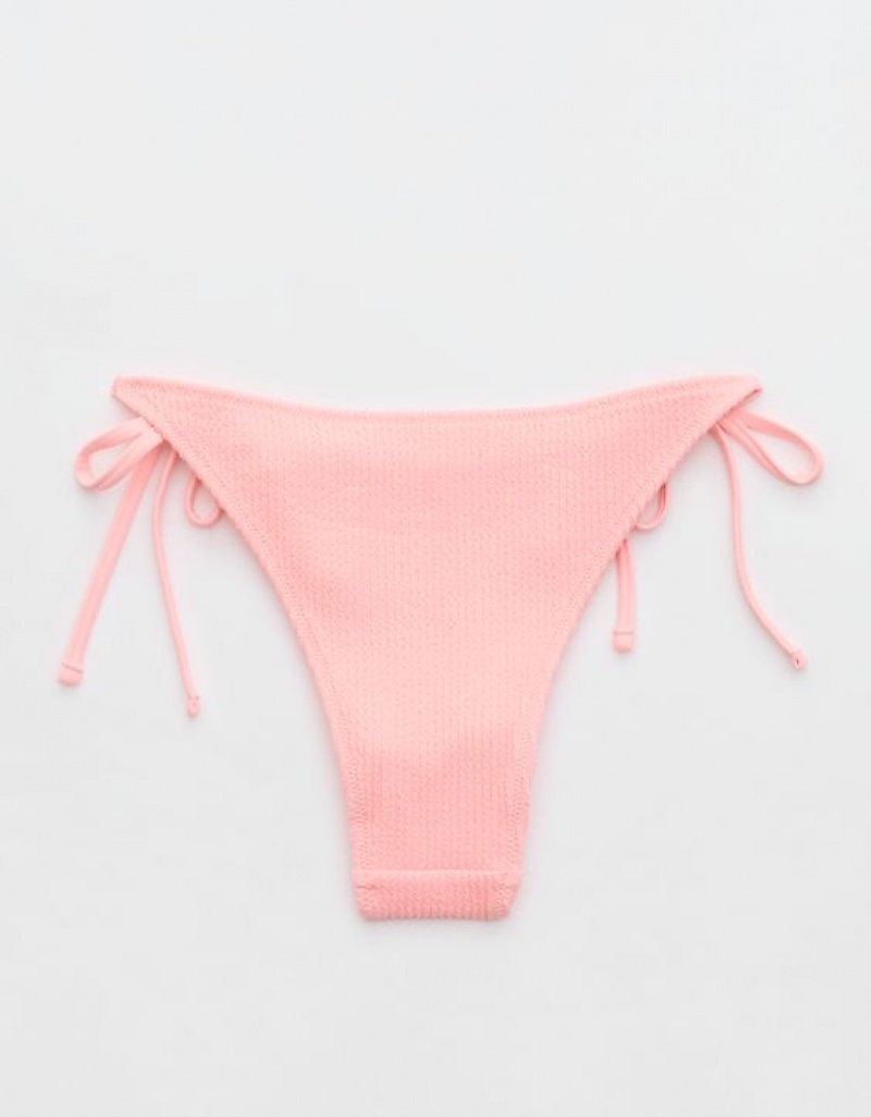 Aerie Crinkle Cheekiest Tie Bikini Bottom Pink | 5426QMSIK