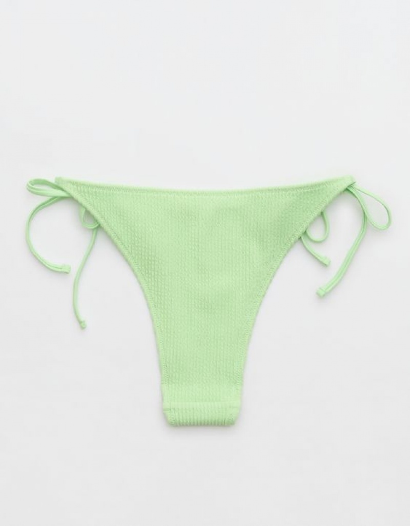 Aerie Crinkle Cheekiest Tie Bikini Bottom Green | 1358SFYTE