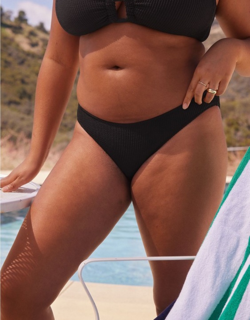 Aerie Crinkle Full Coverage Bikini Bottom Black | 0475GSPTO