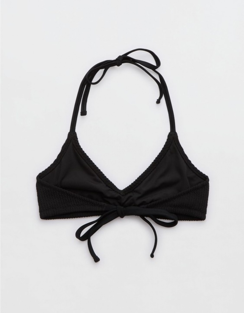 Aerie Crinkle Halter Voop Bikini Top Black | 5617EMKFL