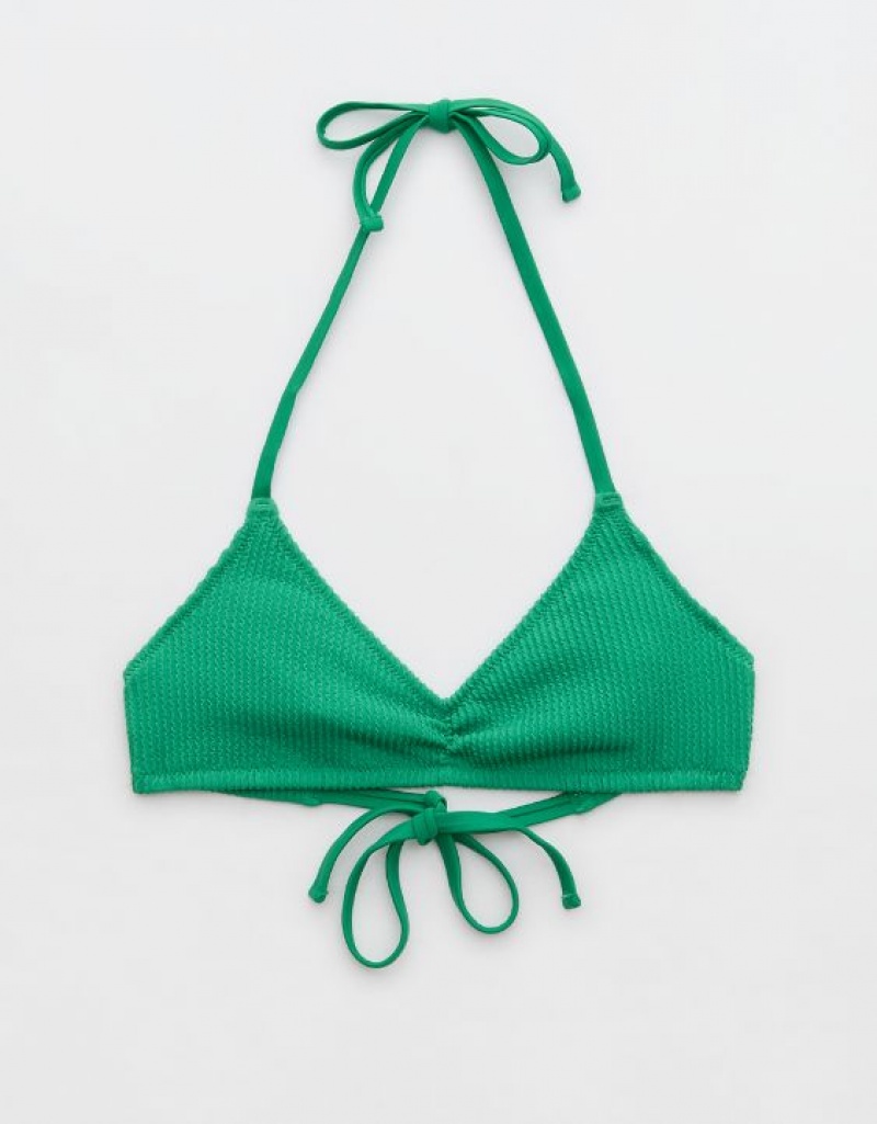 Aerie Crinkle Halter Voop Bikini Top Green | 2387RIDWV