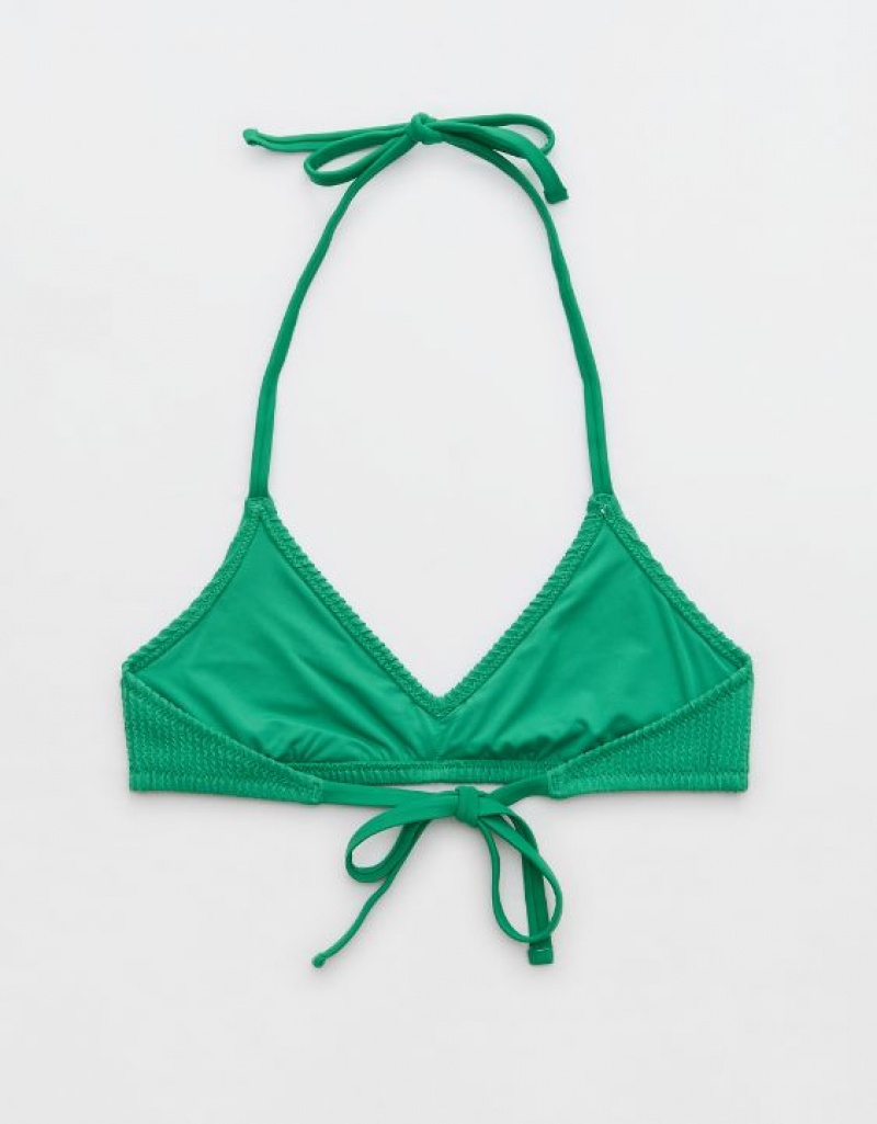 Aerie Crinkle Halter Voop Bikini Top Green | 2387RIDWV