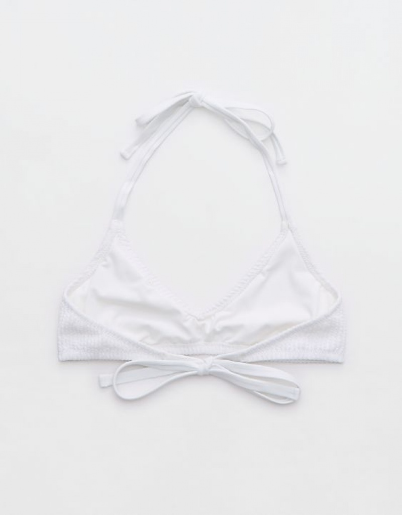 Aerie Crinkle Halter Voop Bikini Top White | 7016KTDLG