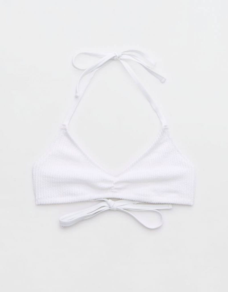 Aerie Crinkle Halter Voop Bikini Top White | 7016KTDLG