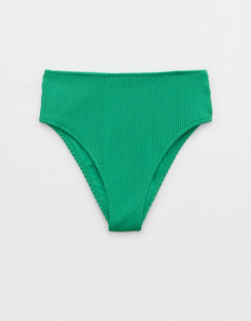 Aerie Crinkle High Cut Cheeky Bikini Bottom Green | 0147KCYRI