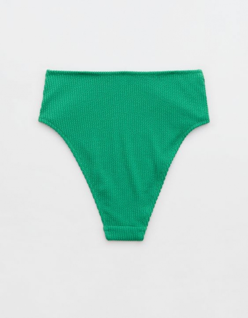 Aerie Crinkle High Cut Cheeky Bikini Bottom Green | 0147KCYRI