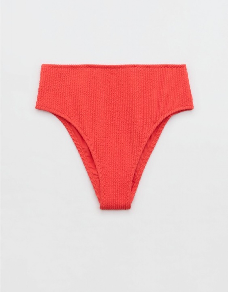 Aerie Crinkle High Cut Cheeky Bikini Bottom Red | 5372PQCBI