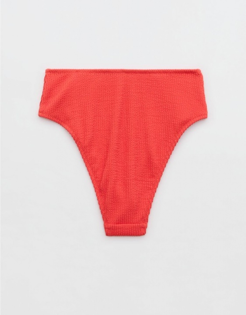 Aerie Crinkle High Cut Cheeky Bikini Bottom Red | 5372PQCBI