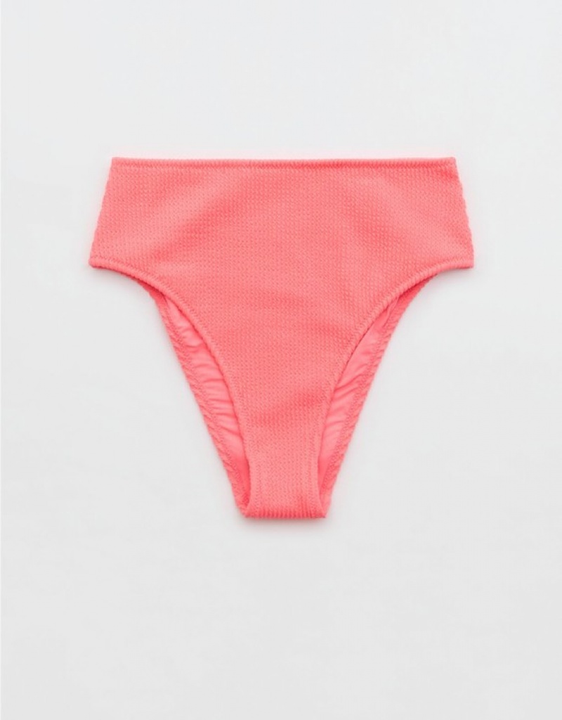 Aerie Crinkle High Cut Cheeky Bikini Bottom Coral / Orange | 4637TKYHM