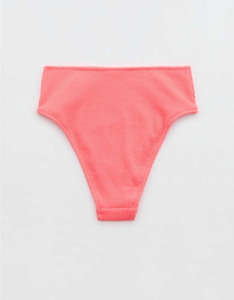 Aerie Crinkle High Cut Cheeky Bikini Bottom Coral / Orange | 4637TKYHM