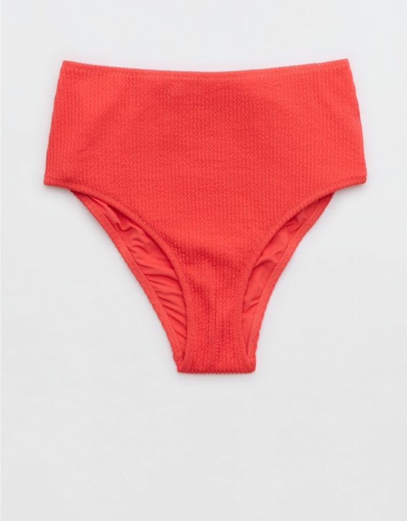 Aerie Crinkle High Waisted Cheeky Bikini Bottom Red | 1467NATPC