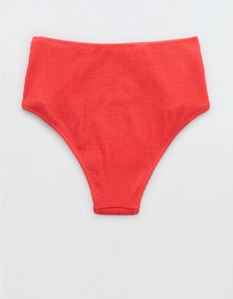 Aerie Crinkle High Waisted Cheeky Bikini Bottom Red | 1467NATPC