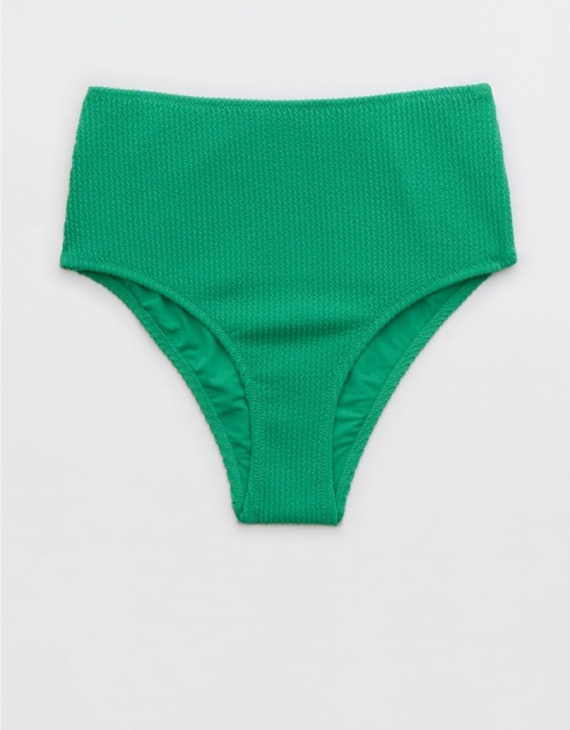 Aerie Crinkle High Waisted Cheeky Bikini Bottom Green | 4179PAGCQ