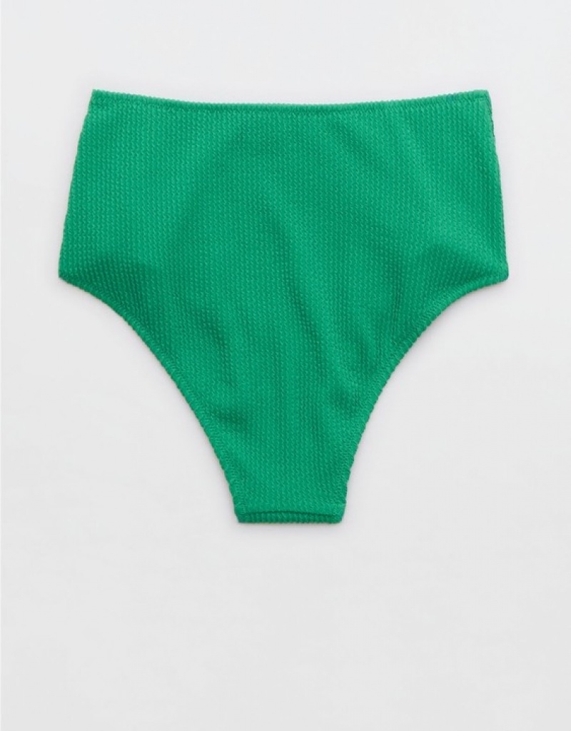 Aerie Crinkle High Waisted Cheeky Bikini Bottom Green | 4179PAGCQ