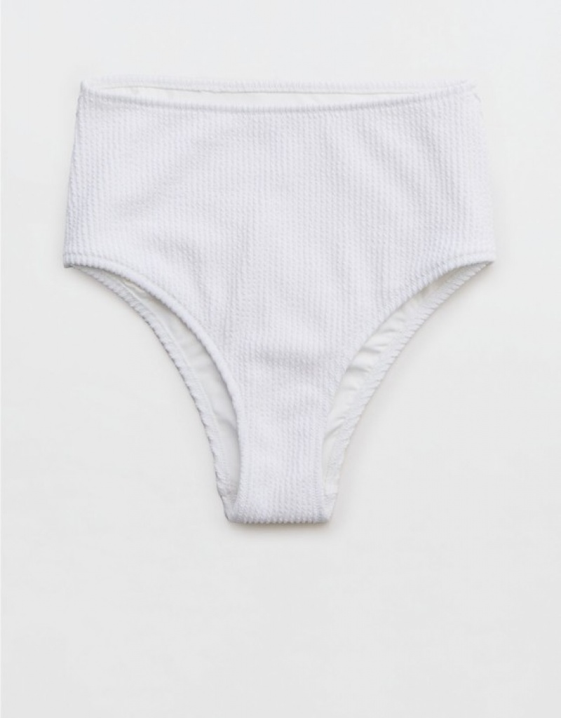 Aerie Crinkle High Waisted Cheeky Bikini Bottom White | 8651NHIPQ