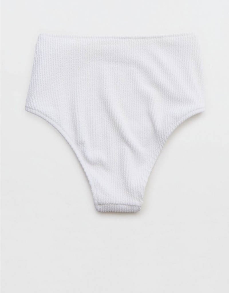 Aerie Crinkle High Waisted Cheeky Bikini Bottom White | 8651NHIPQ