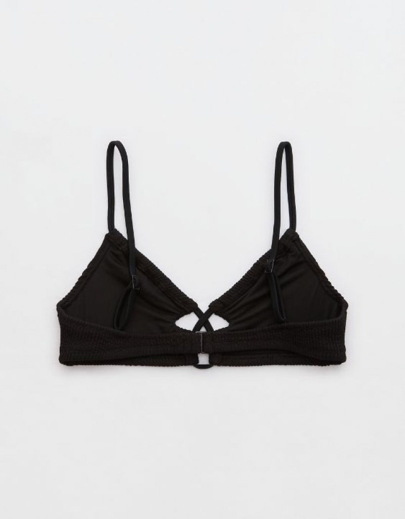 Aerie Crinkle Lace Up Scoop Bikini Top Black | 0864DFYUV