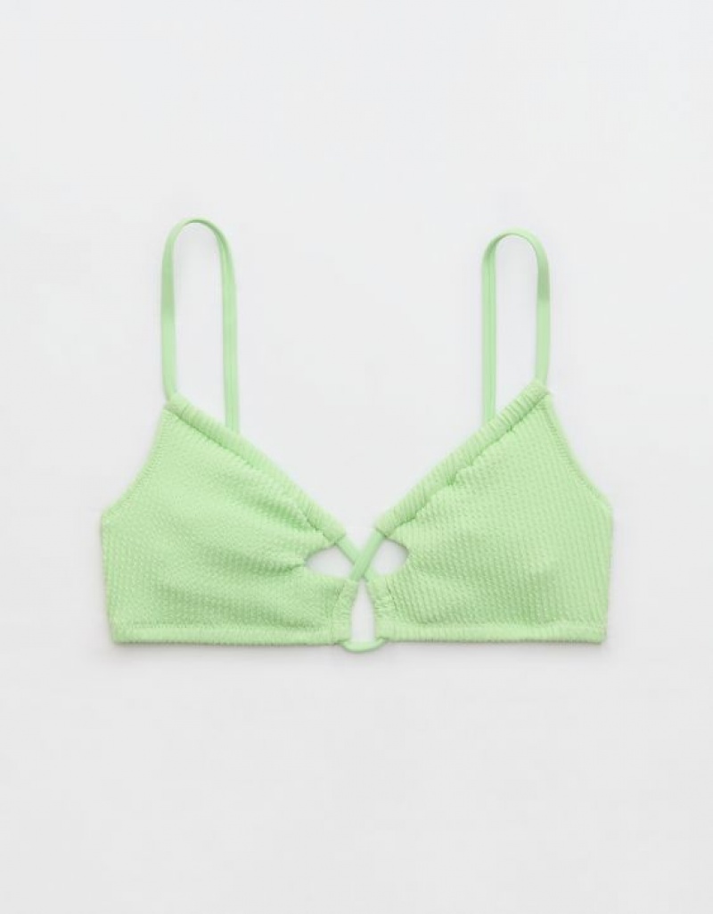 Aerie Crinkle Lace Up Scoop Bikini Top Green | 1457UQNJF