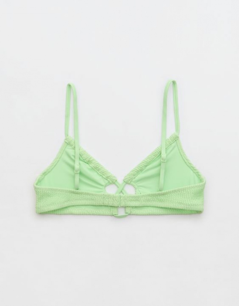 Aerie Crinkle Lace Up Scoop Bikini Top Green | 1457UQNJF