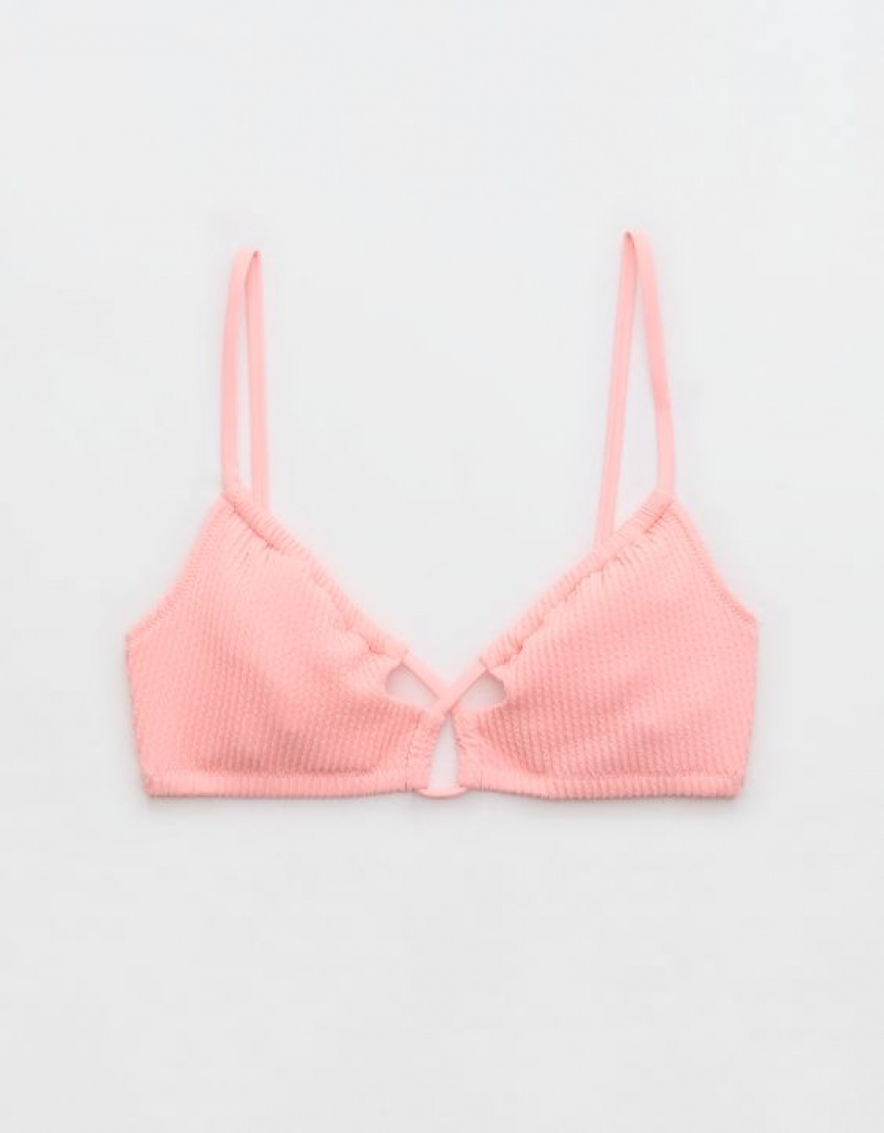 Aerie Crinkle Lace Up Scoop Bikini Top Pink | 6719WOQUE