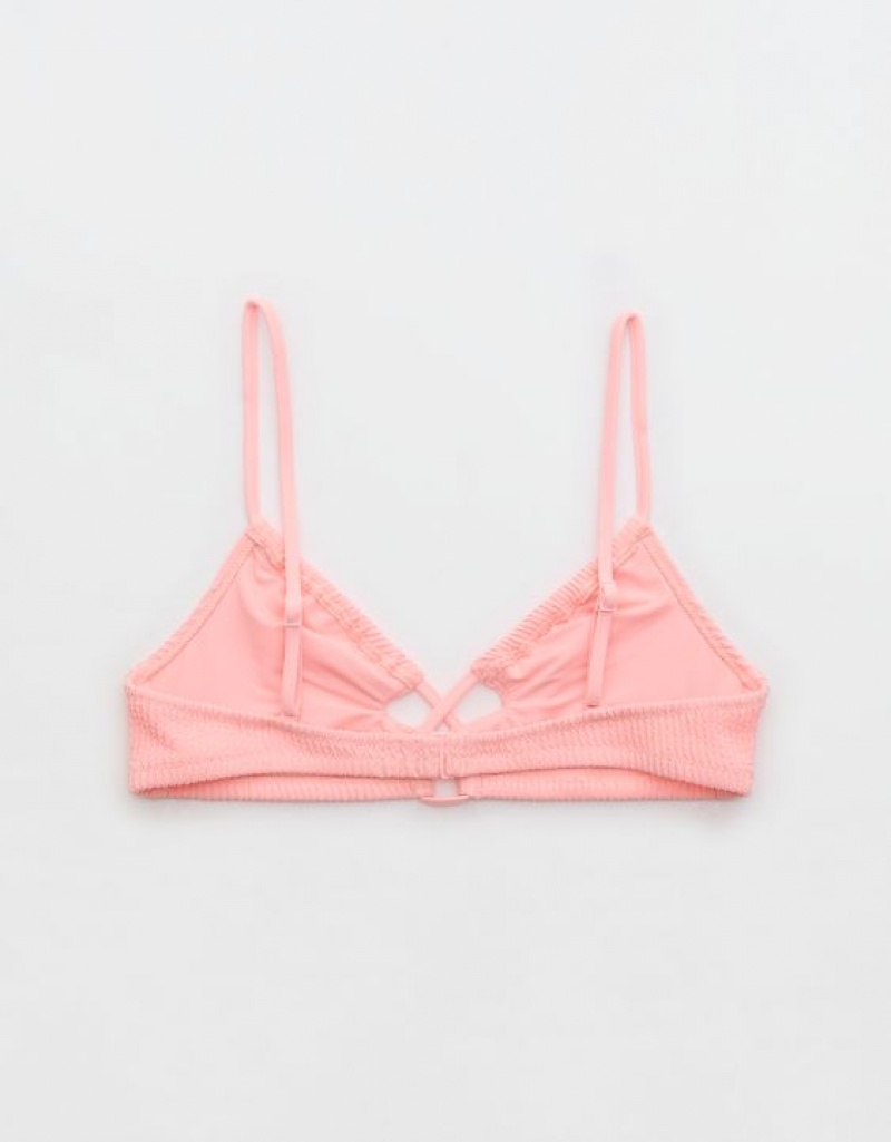 Aerie Crinkle Lace Up Scoop Bikini Top Pink | 6719WOQUE