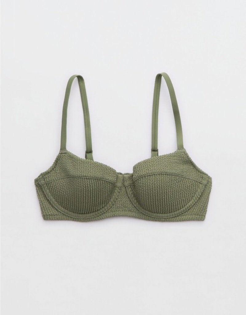 Aerie Crinkle Lightly Lined Underwire Bikini Top Olive | 9814SBAYL