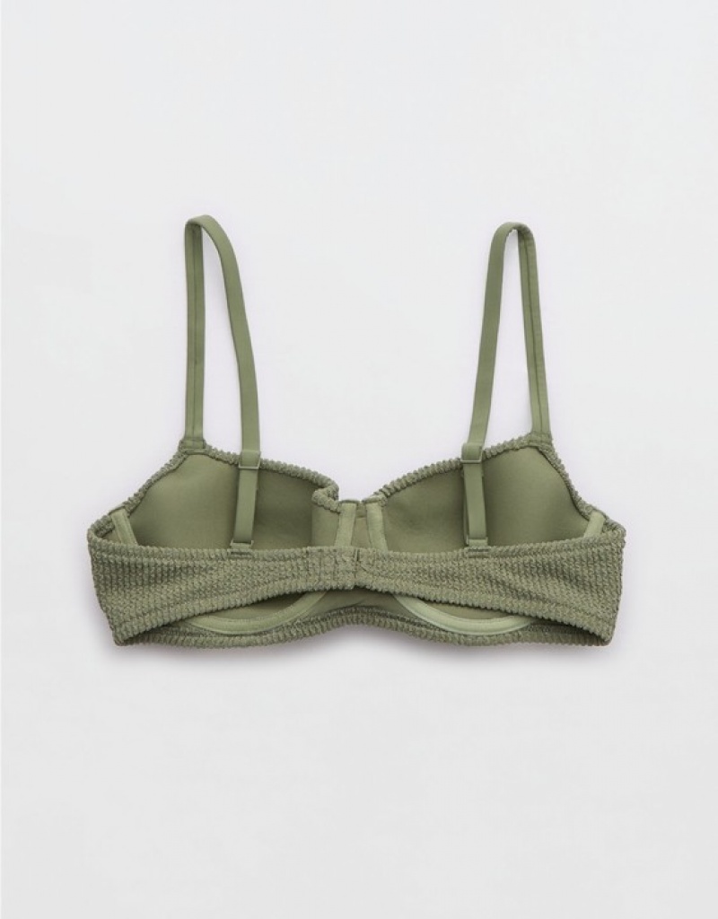 Aerie Crinkle Lightly Lined Underwire Bikini Top Olive | 9814SBAYL