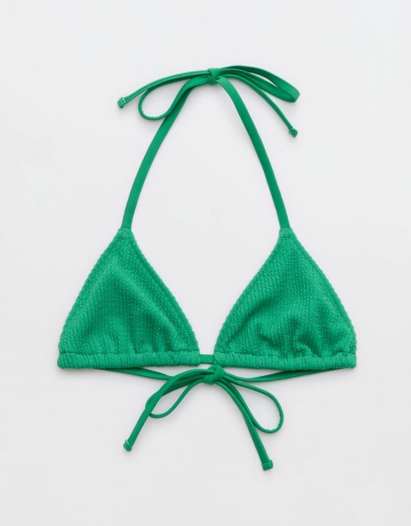 Aerie Crinkle String Triangle Bikini Top Green | 7591PTWSH