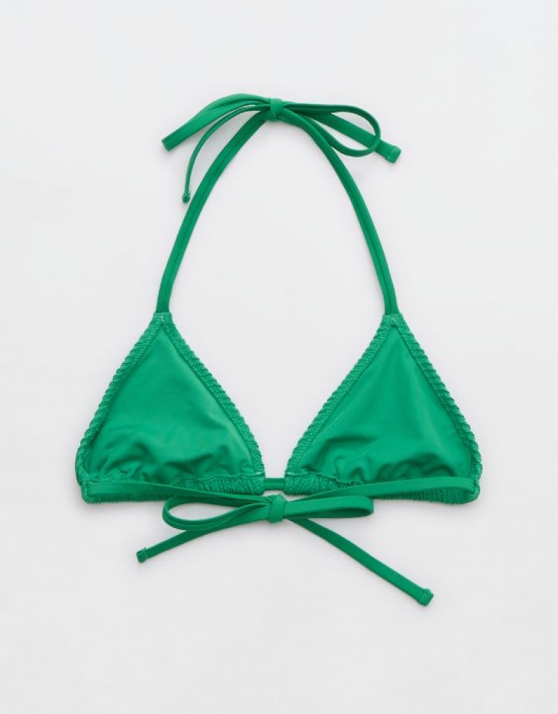 Aerie Crinkle String Triangle Bikini Top Green | 7591PTWSH