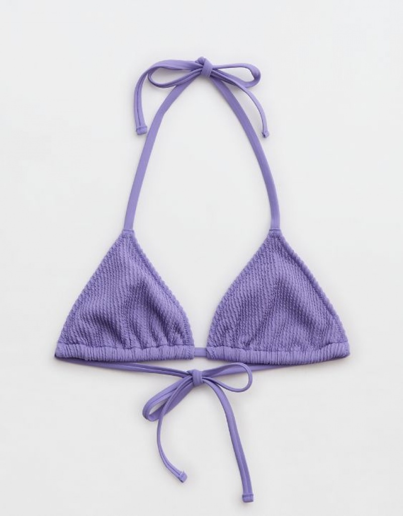 Aerie Crinkle String Triangle Bikini Top Purple | 4390DVIYP