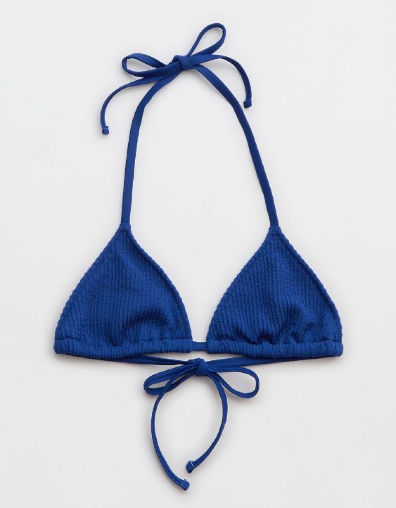 Aerie Crinkle String Triangle Bikini Top Blue | 0167OSEFM