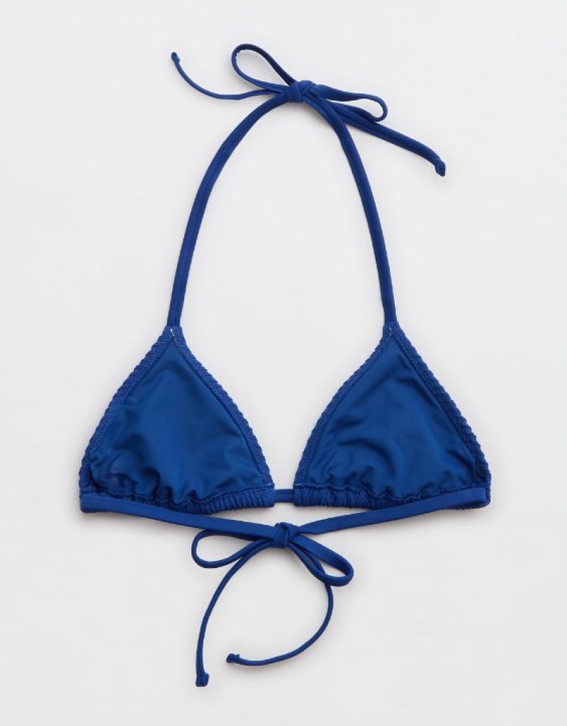 Aerie Crinkle String Triangle Bikini Top Blue | 0167OSEFM