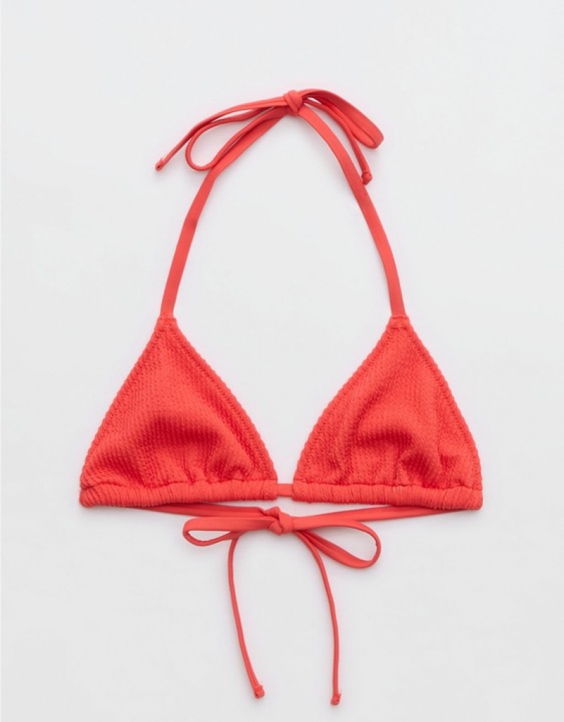 Aerie Crinkle String Triangle Bikini Top Red | 8371IQGJM