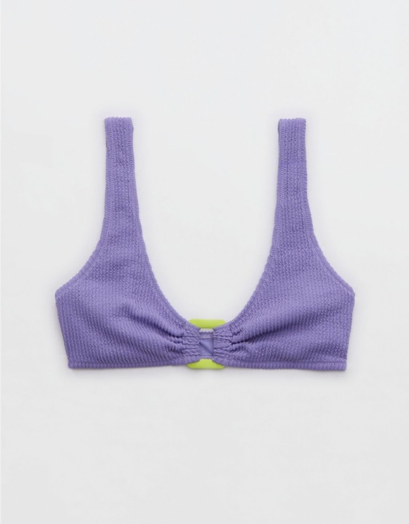 Aerie Crinkle Wide Strap Scoop Bikini Top Purple | 2351GZICS