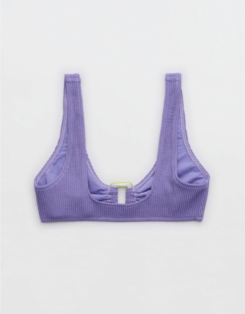 Aerie Crinkle Wide Strap Scoop Bikini Top Purple | 2351GZICS