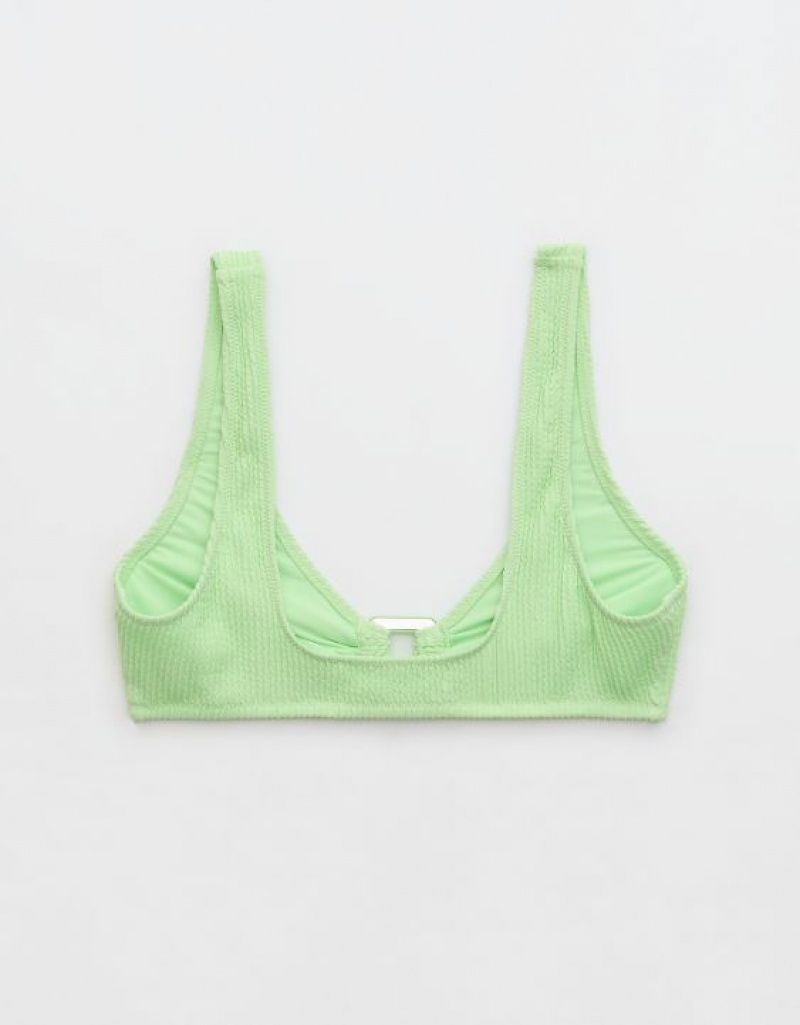 Aerie Crinkle Wide Strap Scoop Bikini Top Green | 6804FHKTN