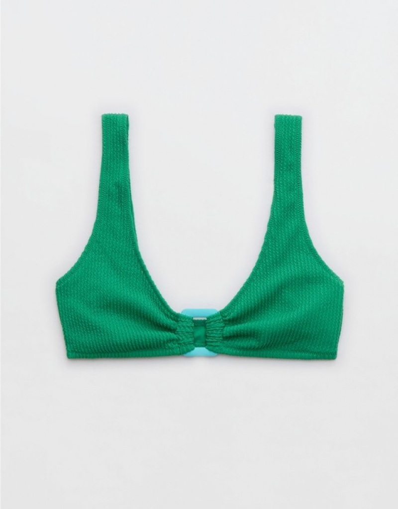 Aerie Crinkle Wide Strap Scoop Bikini Top Green | 2581QUNEW