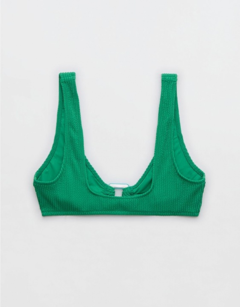 Aerie Crinkle Wide Strap Scoop Bikini Top Green | 2581QUNEW