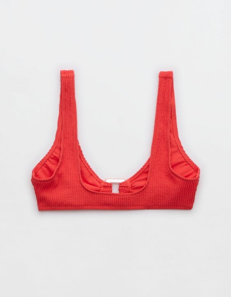 Aerie Crinkle Wide Strap Scoop Bikini Top Red | 2587QRMGC