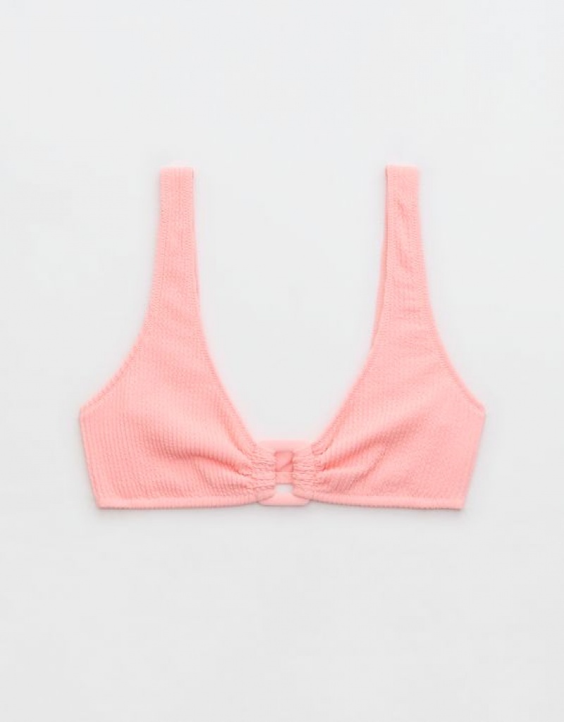 Aerie Crinkle Wide Strap Scoop Bikini Top Pink | 6418ZQYMX