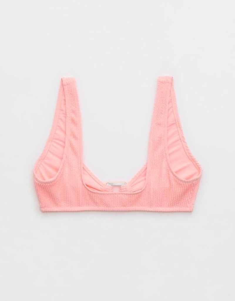 Aerie Crinkle Wide Strap Scoop Bikini Top Pink | 6418ZQYMX