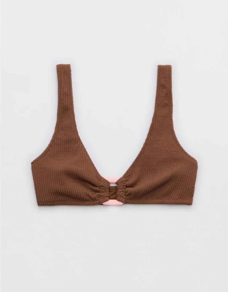 Aerie Crinkle Wide Strap Scoop Bikini Top Dark Brown | 1694WEOYI