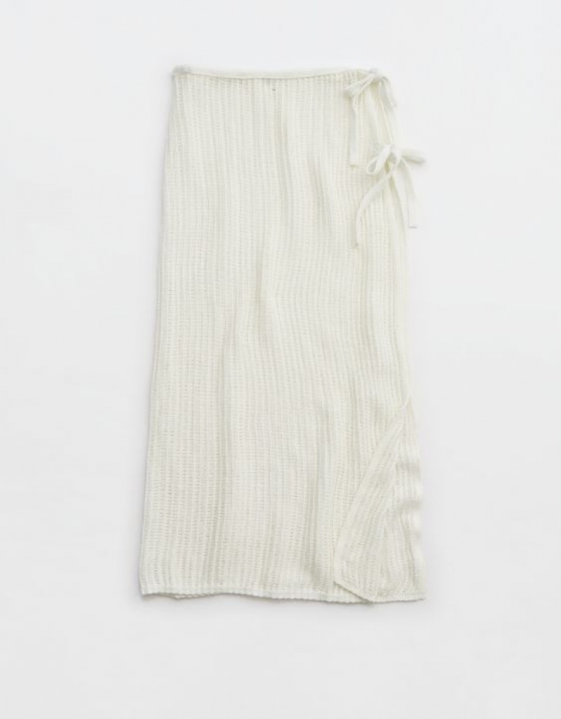 Aerie Crochet Wrap Sarong Skirts White | 2456ZLFBN