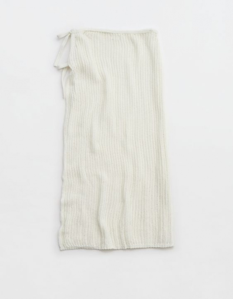 Aerie Crochet Wrap Sarong Skirts White | 2456ZLFBN