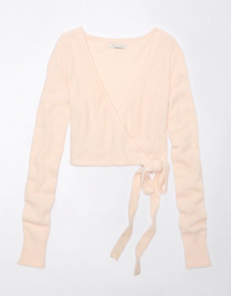 Aerie Cropped Ballet Wrap Cardigan Pink | 1890CIQKF