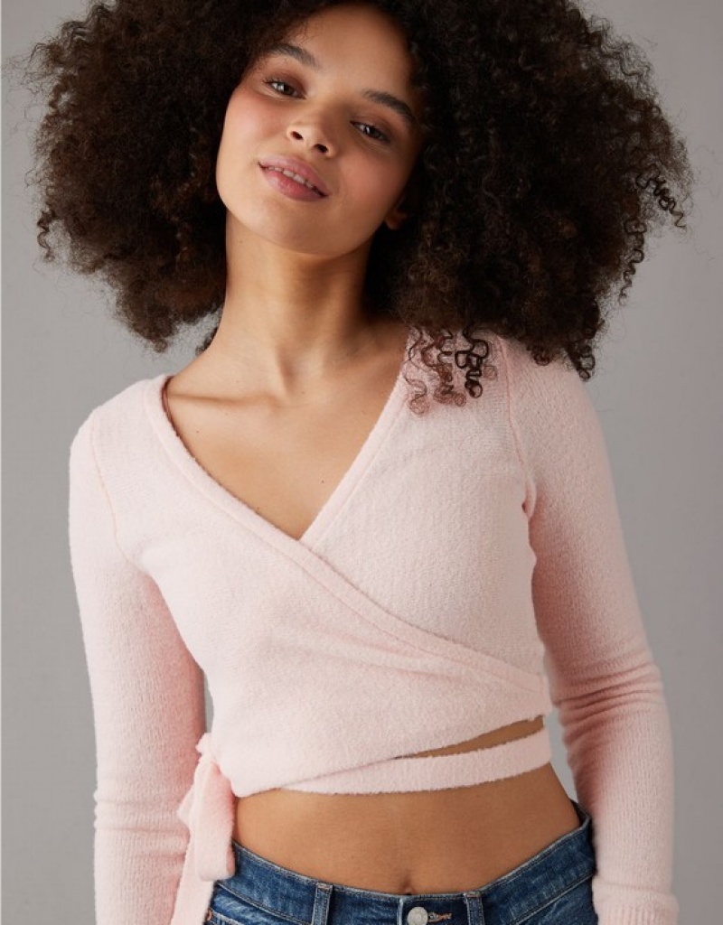 Aerie Cropped Ballet Wrap Cardigan Pink | 1890CIQKF