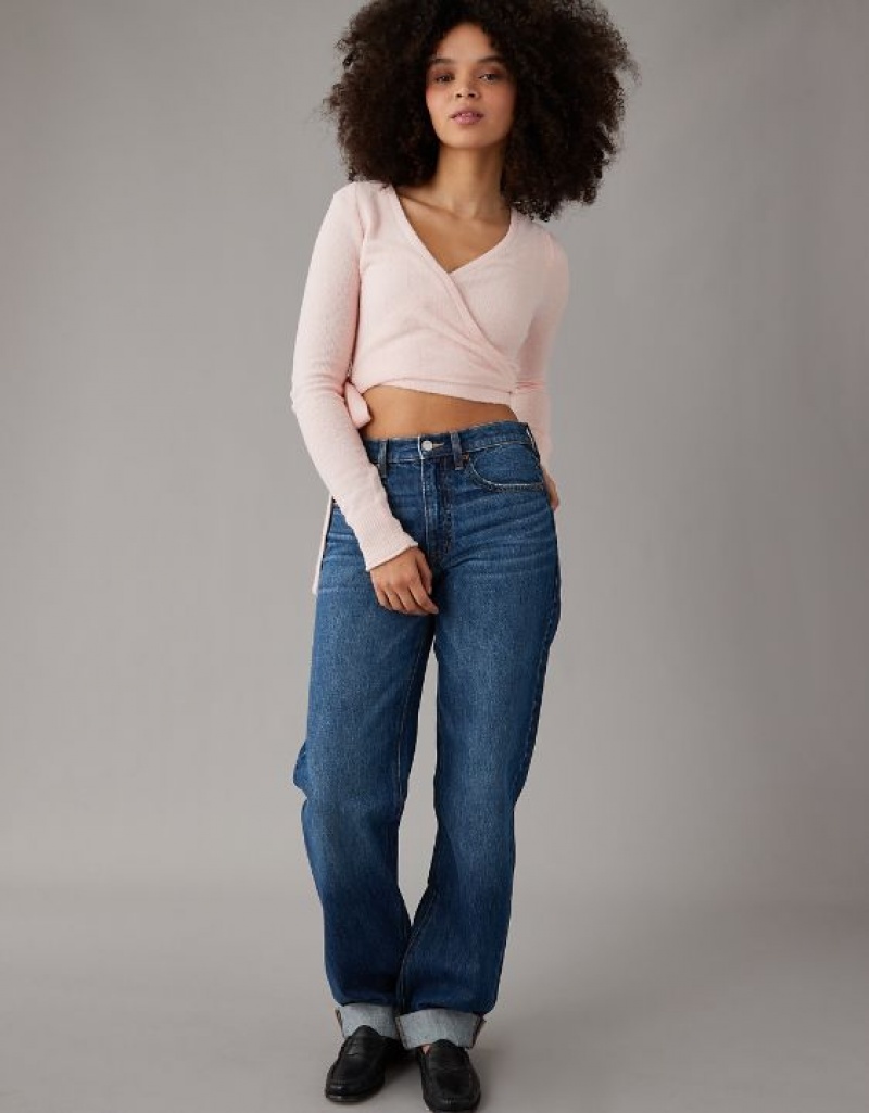 Aerie Cropped Ballet Wrap Cardigan Pink | 1890CIQKF